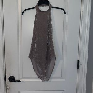 Forever 21 silver, velvet bodysuit, size large.